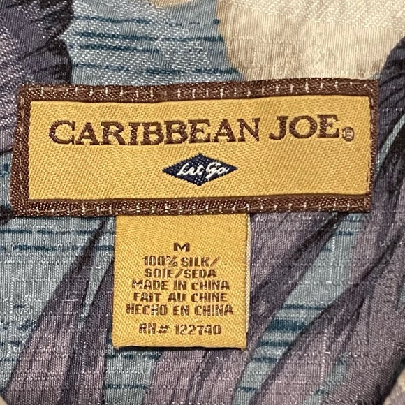 Caribbean‎ Joe Silk Hawaiian Shirt Hibiscus Palm Frond Size M - Picture 2 of 6